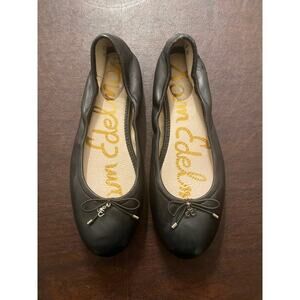 Sam Edelman Felicia Ballet Flats Black Leather Bow Logo Charm Women’s 7.5W